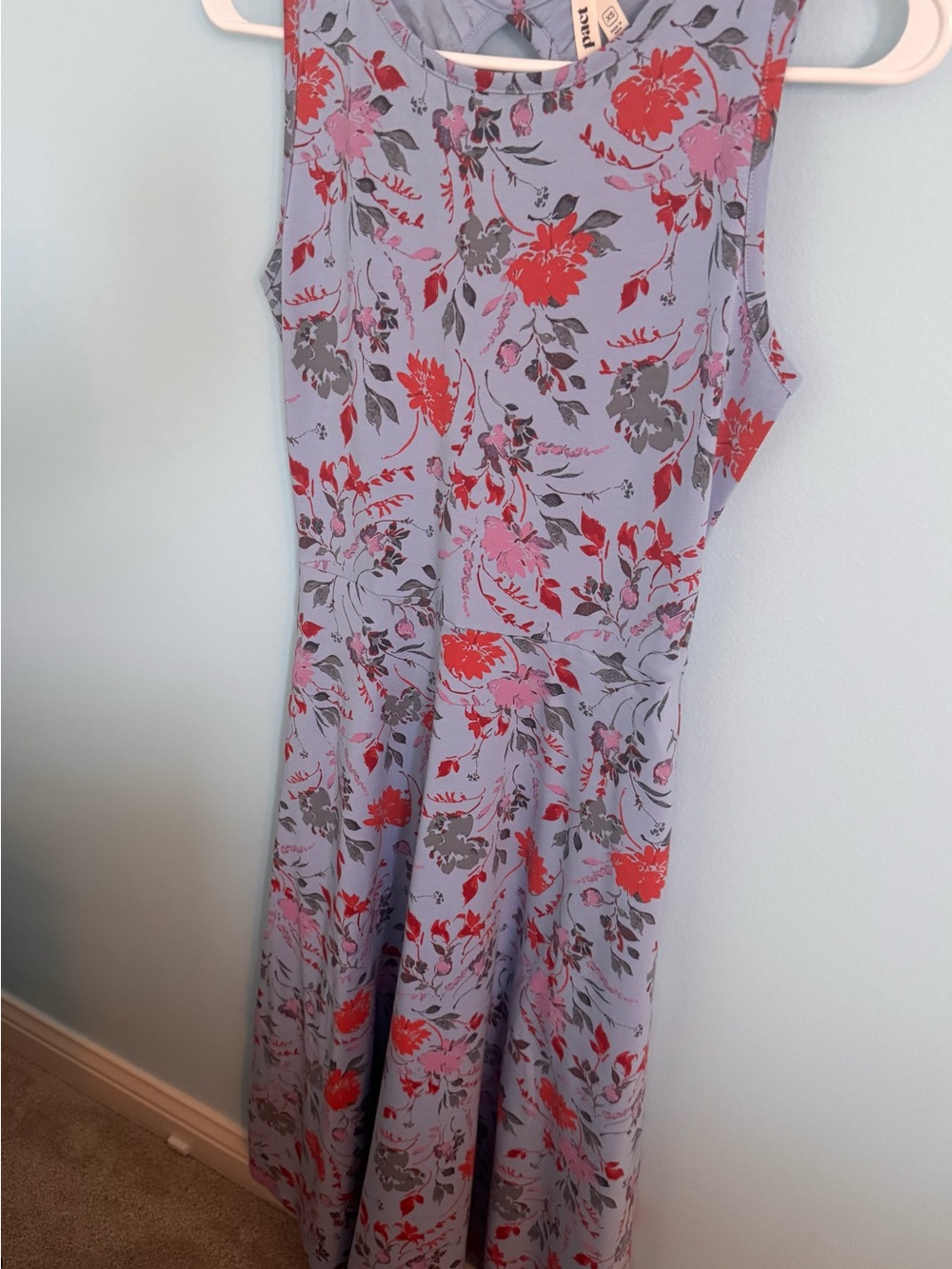 Pact Light Blue Midi Dress with Red and Pink Floral Print